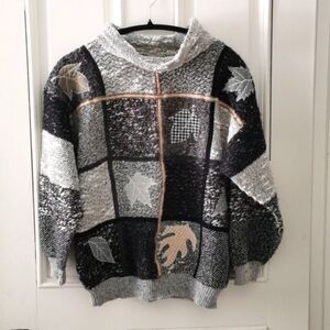 Vintage cottagecore fall leaves, peplum grandpa sweater. Size Medium. EUC